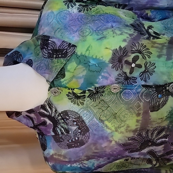 Units Tie Dyed Blouse Size Medium Purple, Blue and Green - Picture 2 of 9